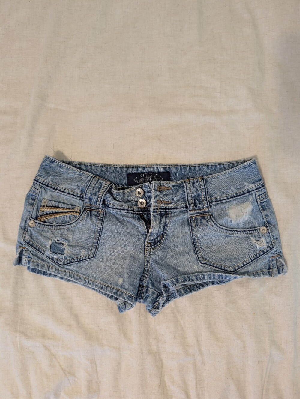 Hint Jeans Y2K Low Rise Distressed Denim Micro Shorts Size 5